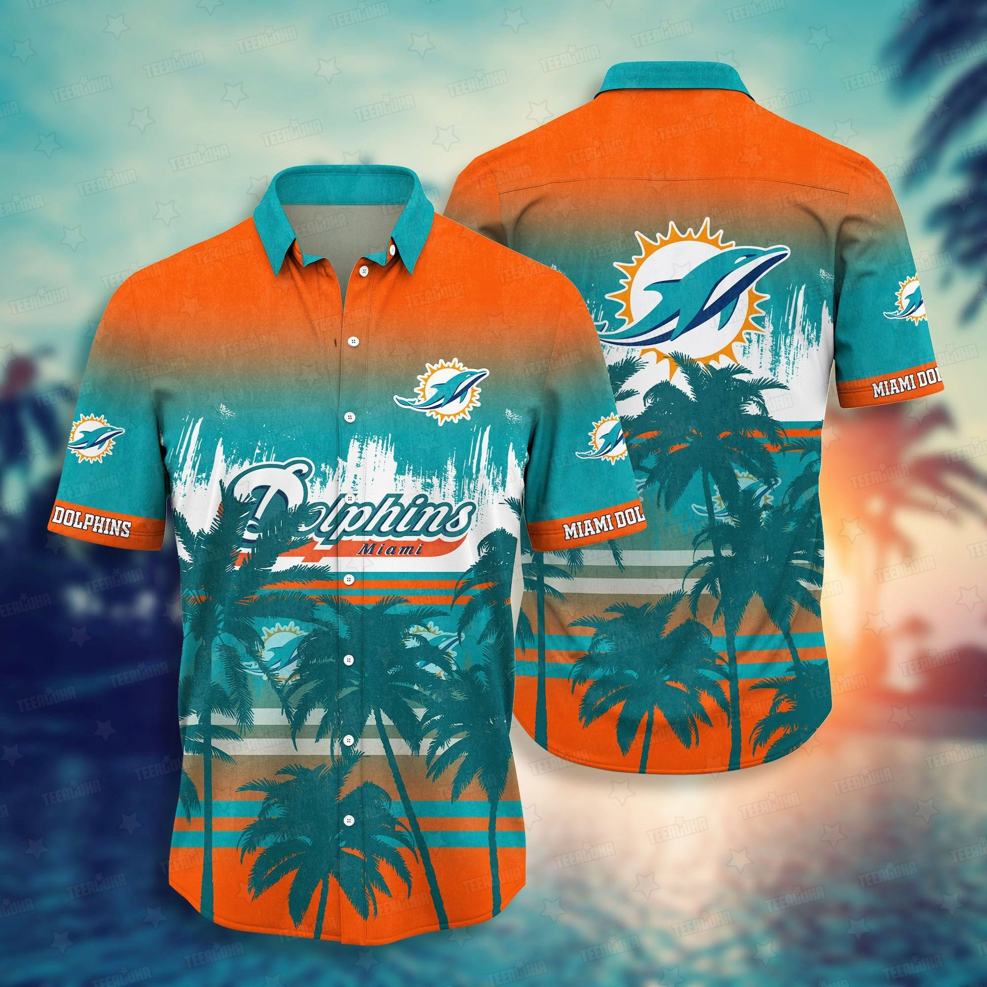 miami dolphins sunset breeze hawaiian shirt