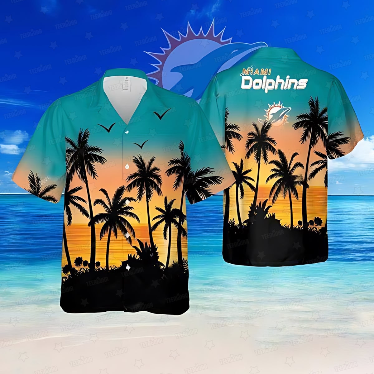 miami dolphins sunset escape hawaiian shirt