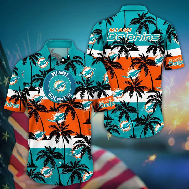 miami dolphins sunset palm hawaiian shirt b07th