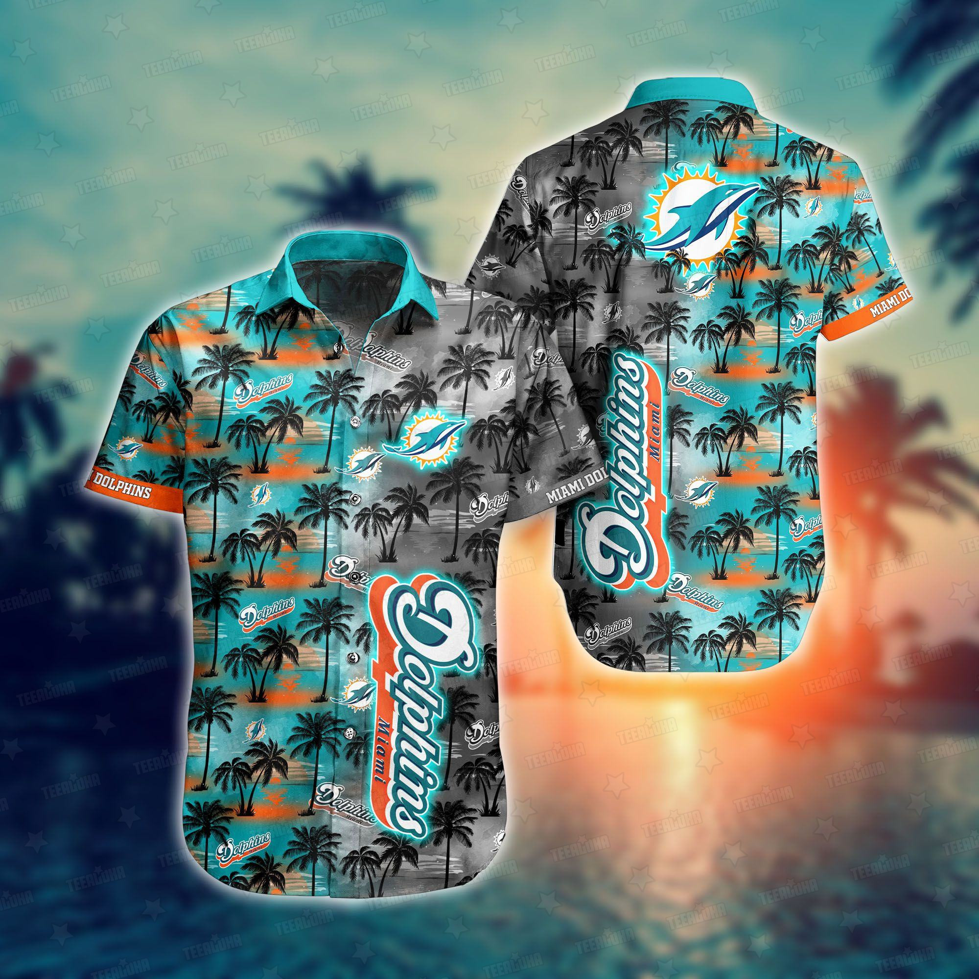 miami dolphins sunset palms aloha shirt adkfo