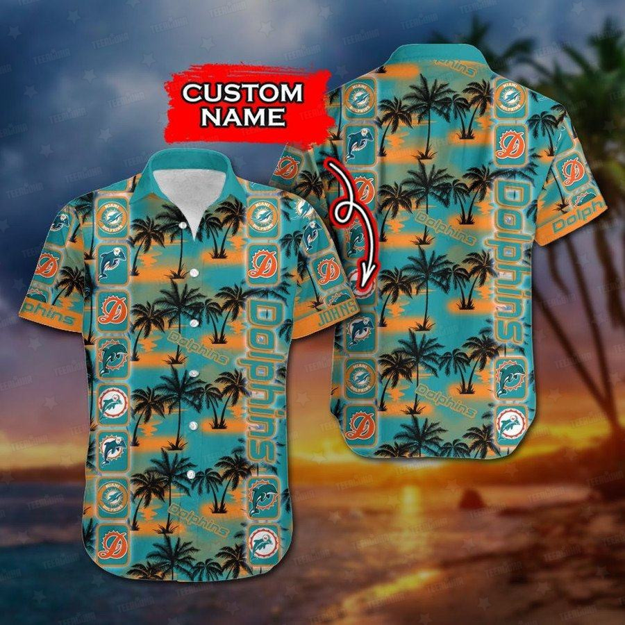 miami dolphins sunset palms custom hawaiian shirt 8w6b8