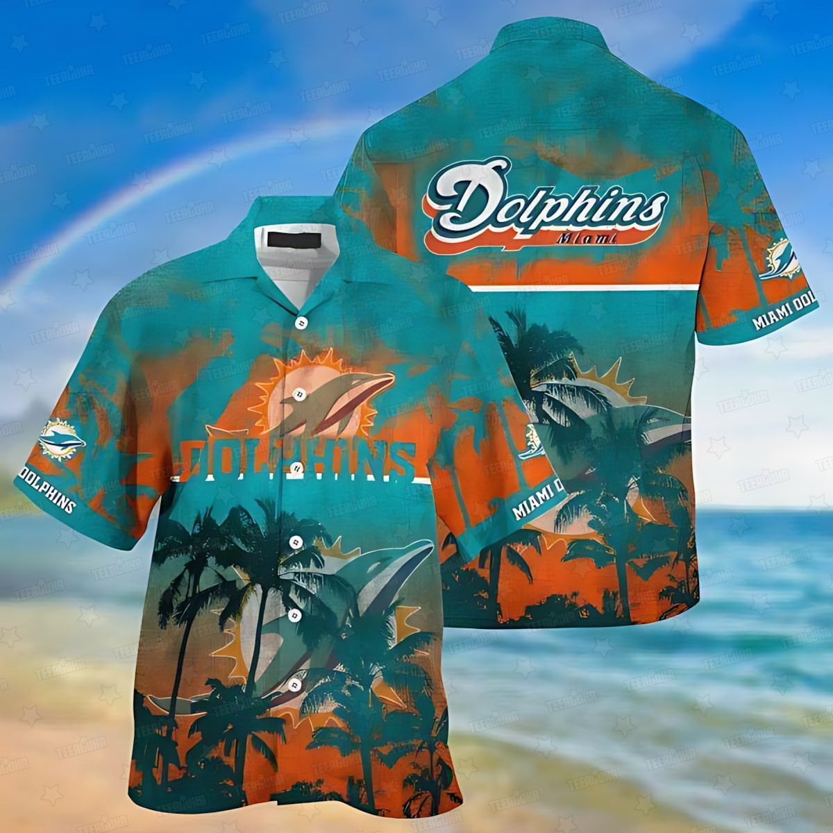 miami dolphins sunset palms hawaiian shirt m8hy4