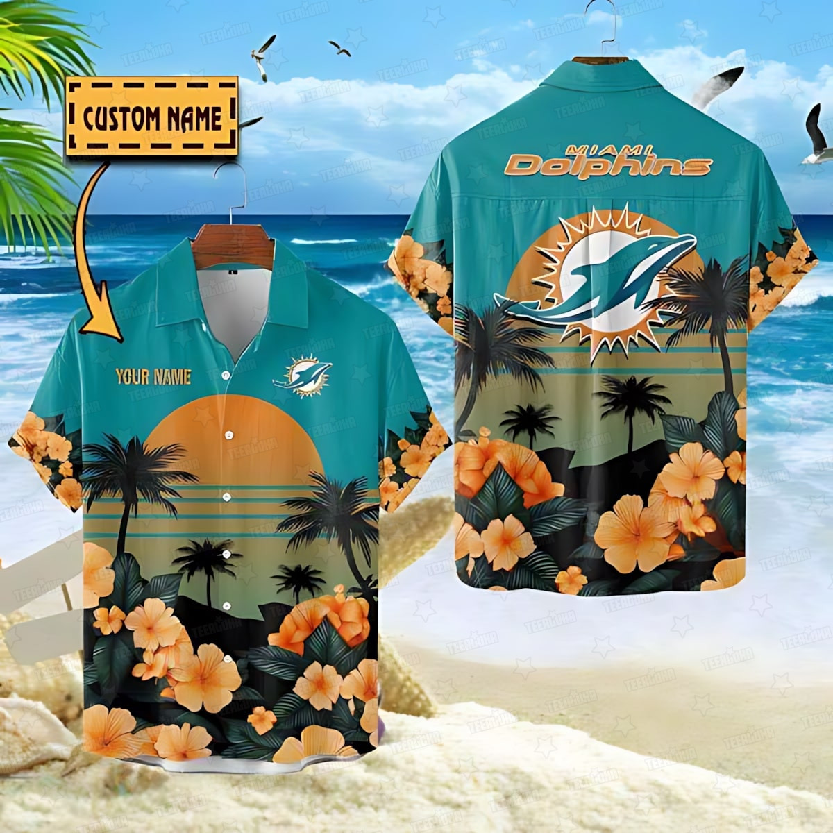 miami dolphins sunset paradise hawaiian shirt tvj0c