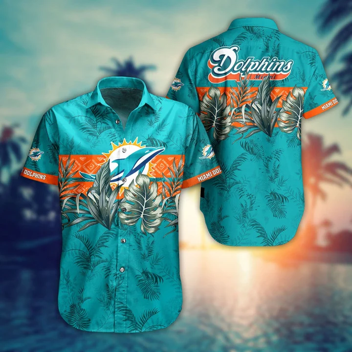 miami dolphins tropical leaf hawaiian shirt