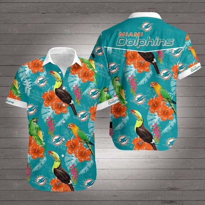 miami dolphins tropical parrot hawaiian shirt