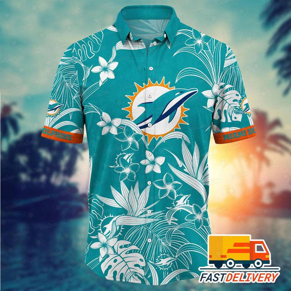 miami dolphins white floral sunset hawaiian shirt cnry1