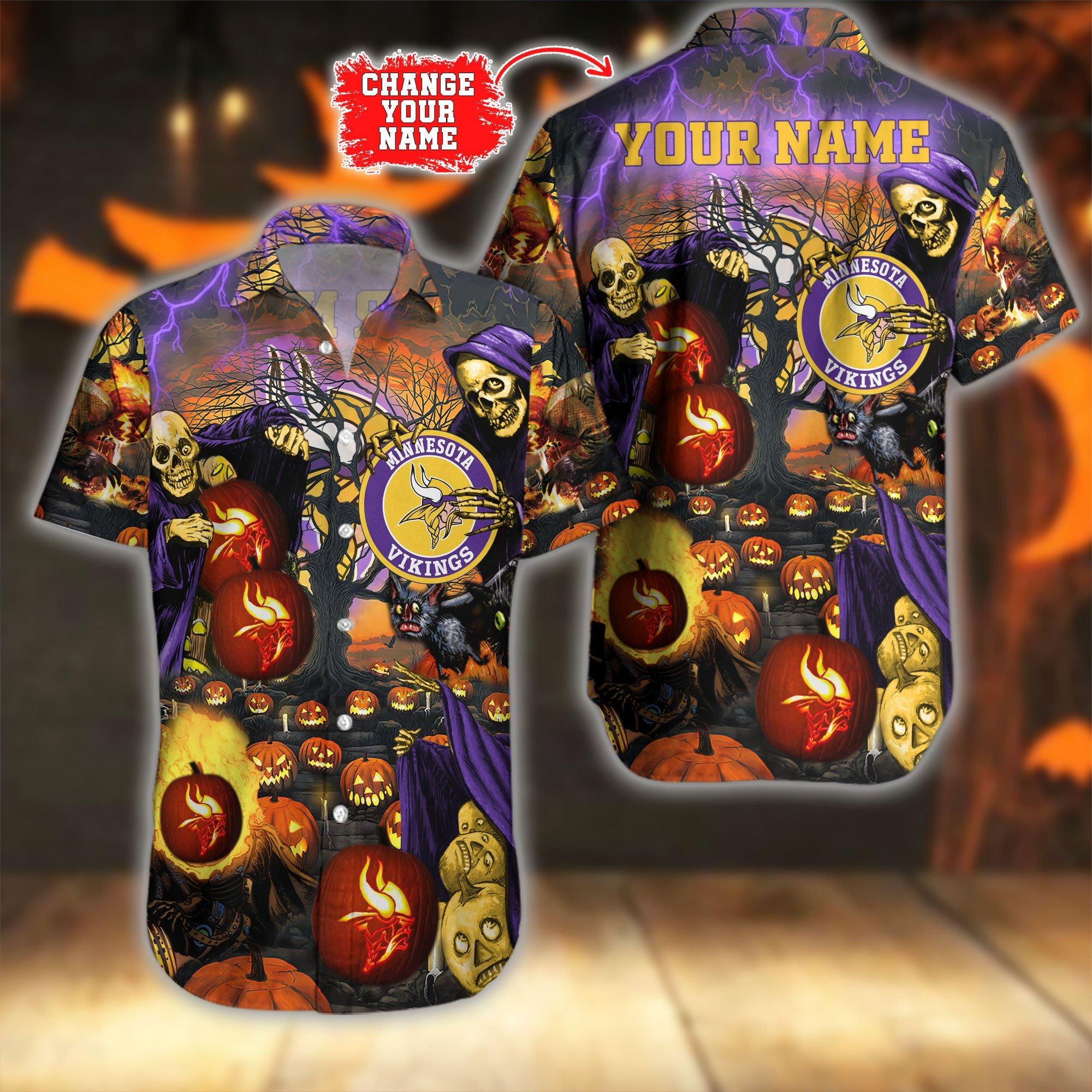 minnesota vikings halloween huddle hawaiian shirt a1vnl