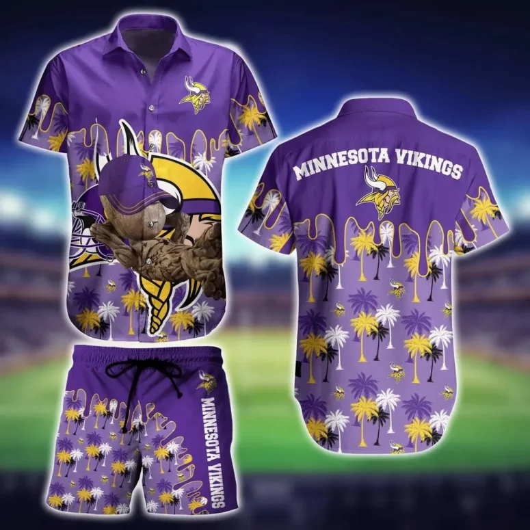 minnesota vikings palm drip hawaiian shirt czt9o