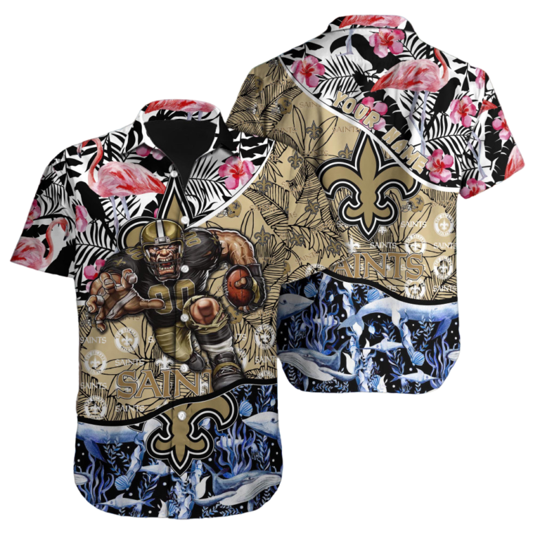 personalized new orleans saints flamingo wave hawaiian shirt evcue