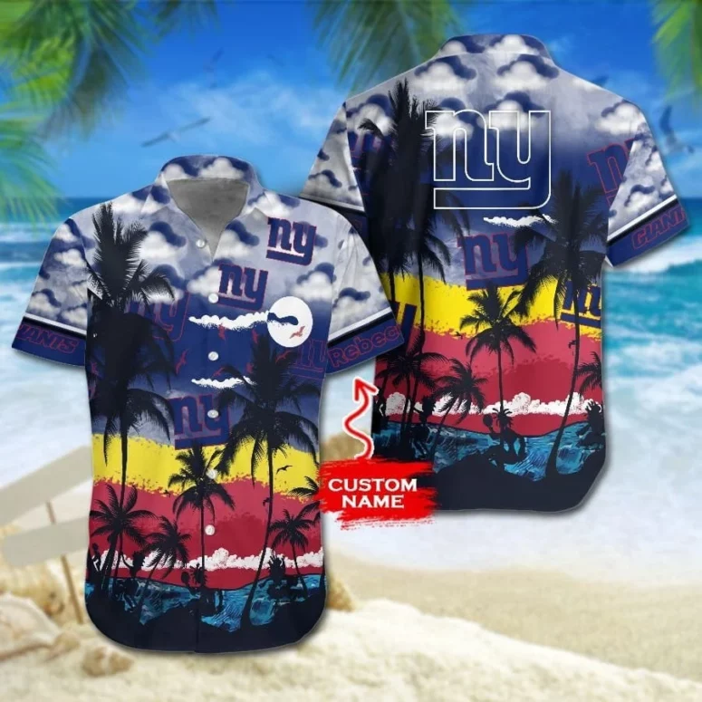 personalized new york giants sunset beach vibes hawaiian shirt mvj5c