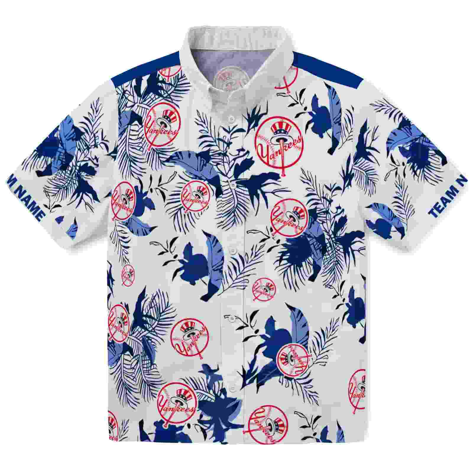 personalized new york yankees botanical theme navy white hawaiian shirt 54w9o