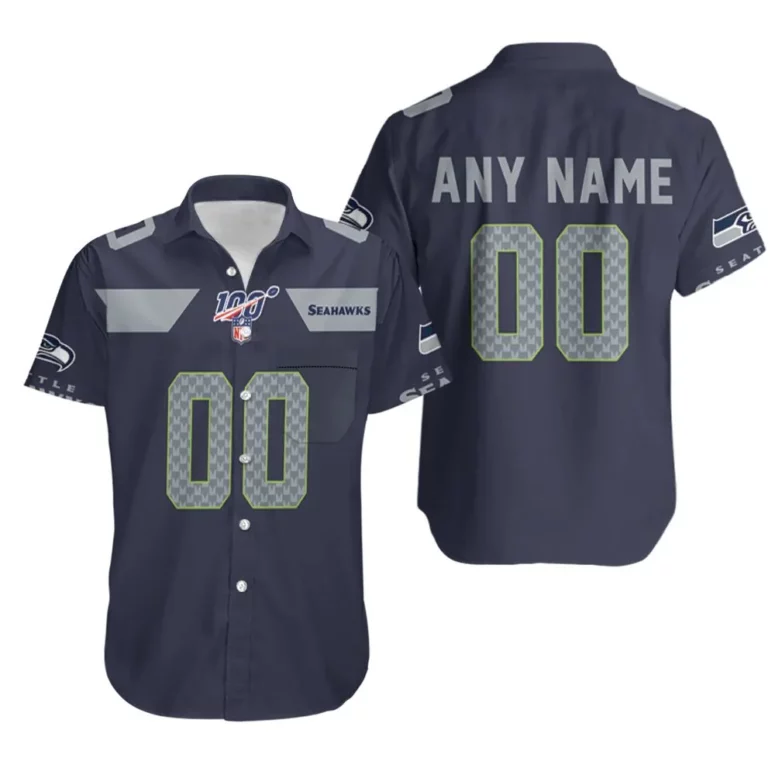 personalized seattle seahawks navy custom name number hawaiian shirt zl2ue