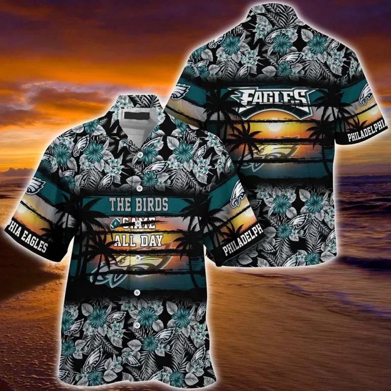 philadelphia eagles birds all day sunset hawaiian shirt chkdl