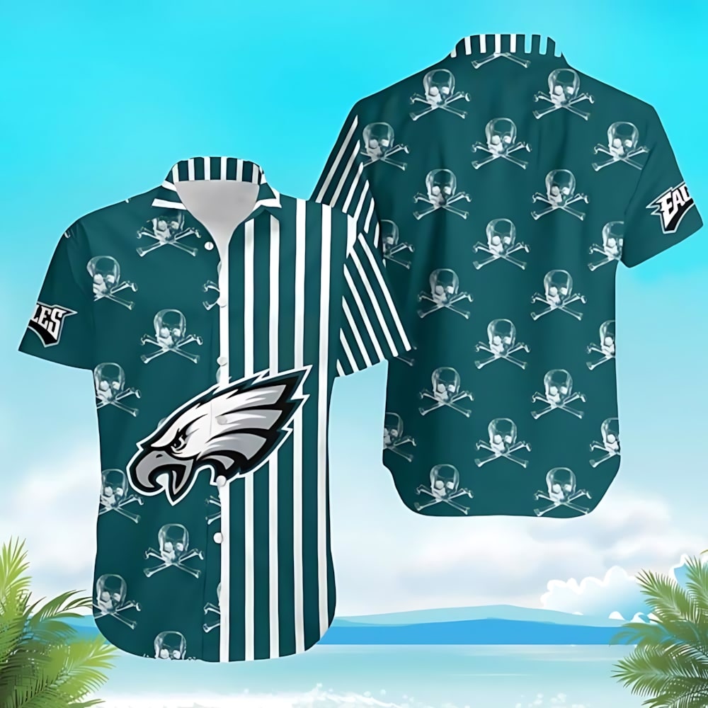 philadelphia eagles stripes skulls hawaiian shirt wh6n2