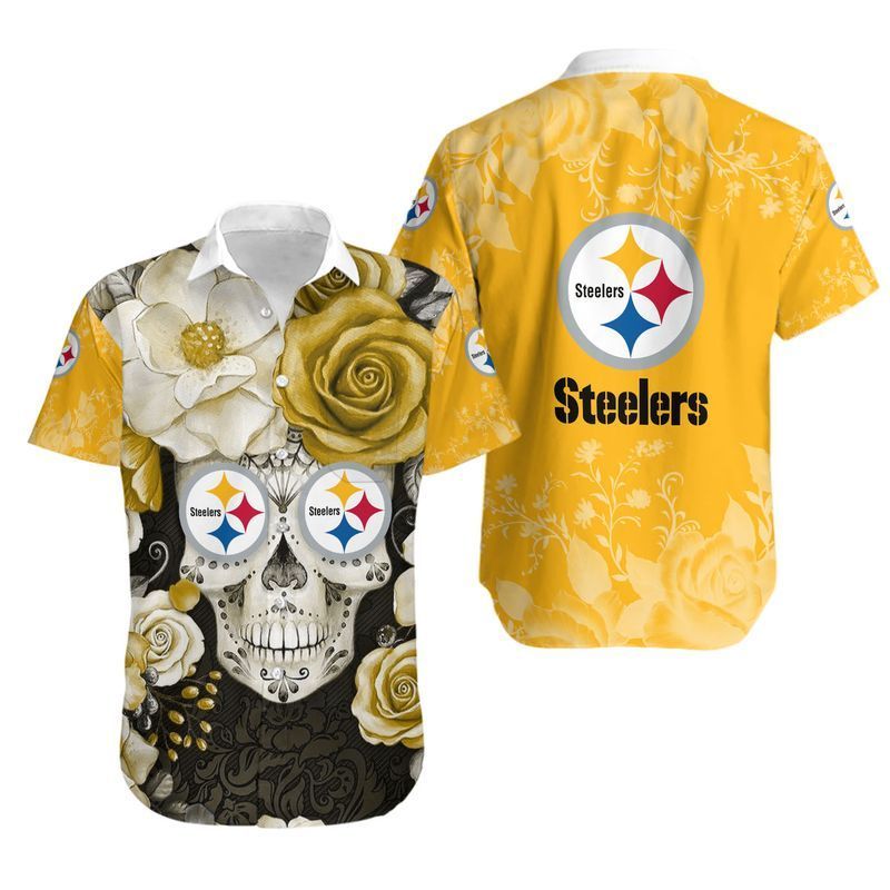 pittsburgh steelers floral skull hawaiian shirt r1lan