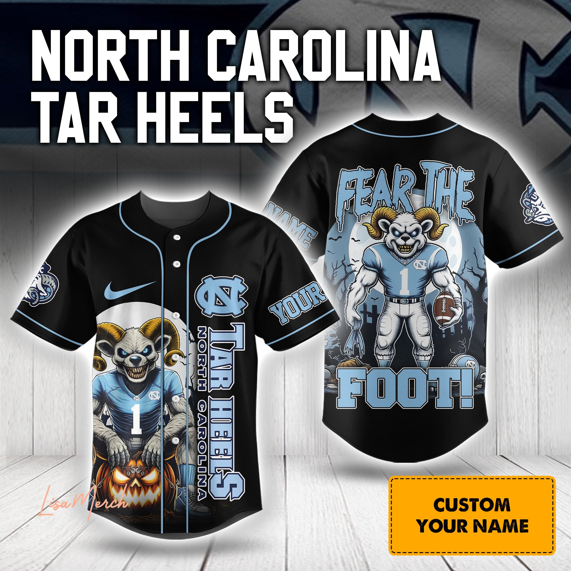 North Carolina Tar Heels Style Baseball Jersey